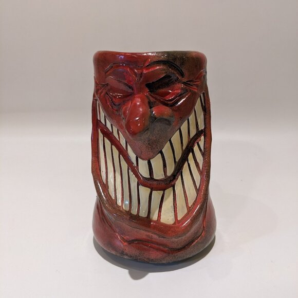 Vintage 1970s Deep Pink Art Pottery Mug/Pitcher – Laughing Face Whimsical 6" - Picture 3 of 8
